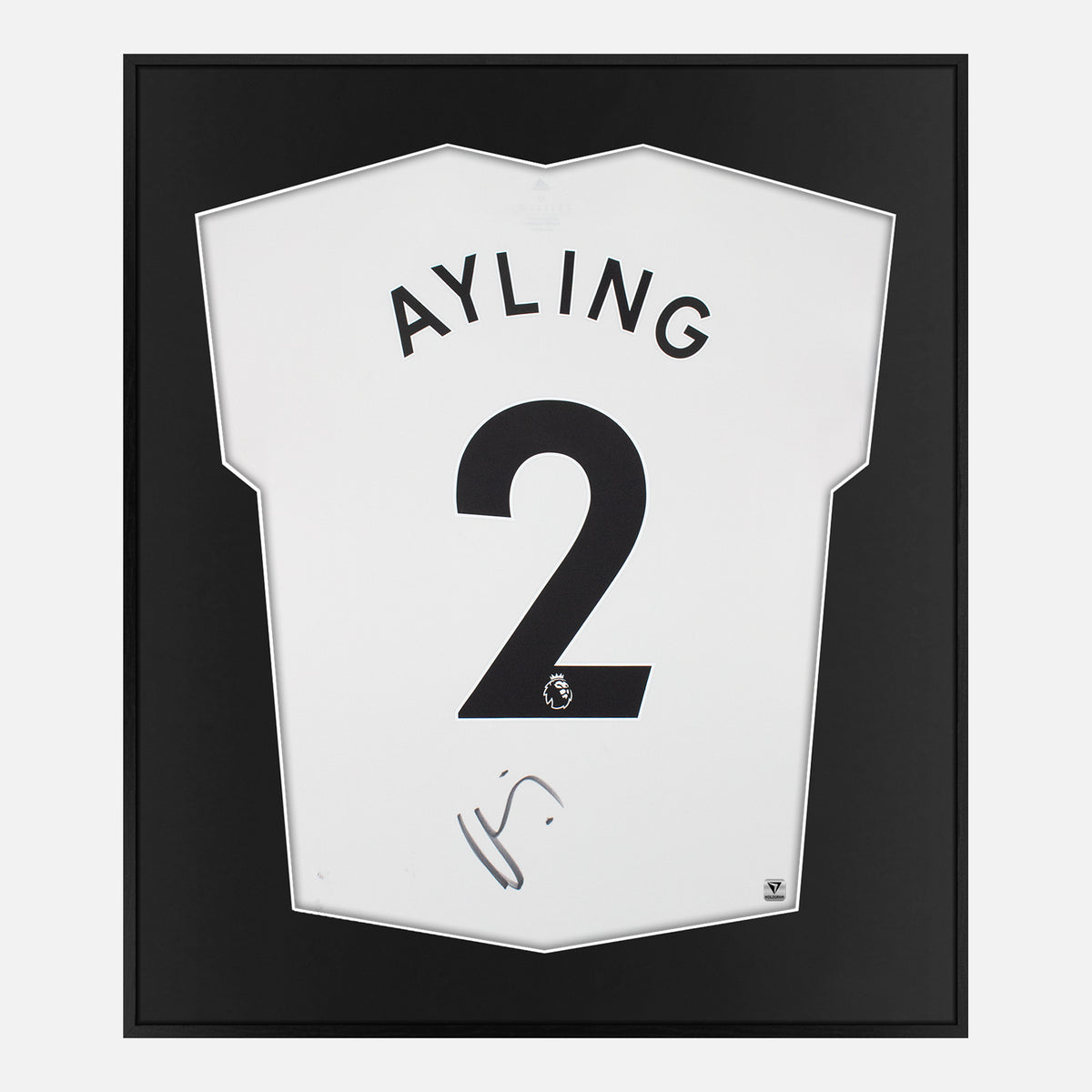 Framed Ayling Signed Leeds Shirt, White Home [Lite] — Authentic signature with NFC and COA | The Vault