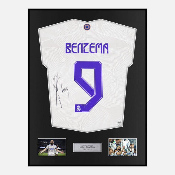 Framed Karim Benzema Signed Real Madrid Shirt 2022 CL Final [Classic]