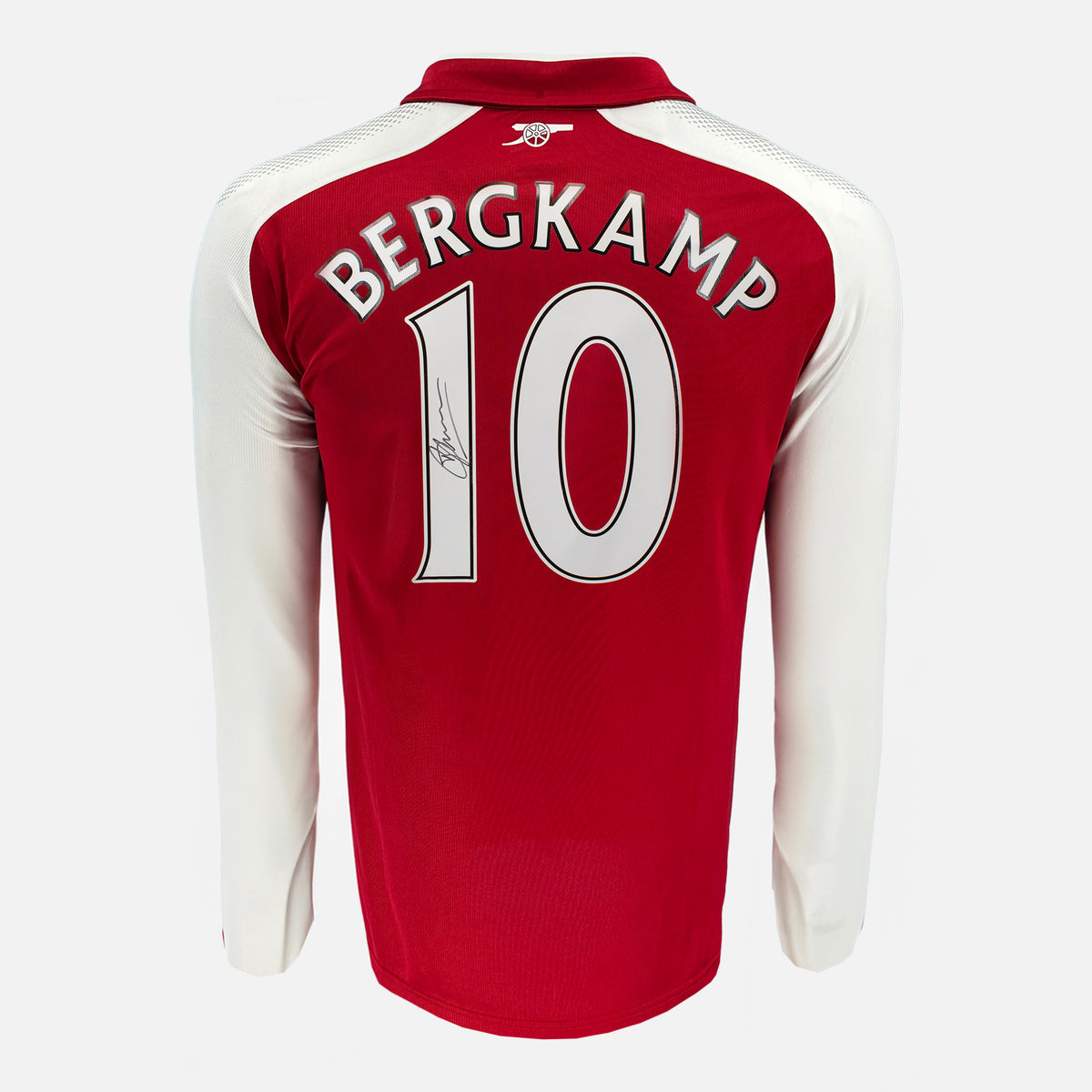 Dennis Bergkamp Signed Arsenal Shirt Home [10] — Arsenal signed shirt from the 2017 to 2018 season | The Vault