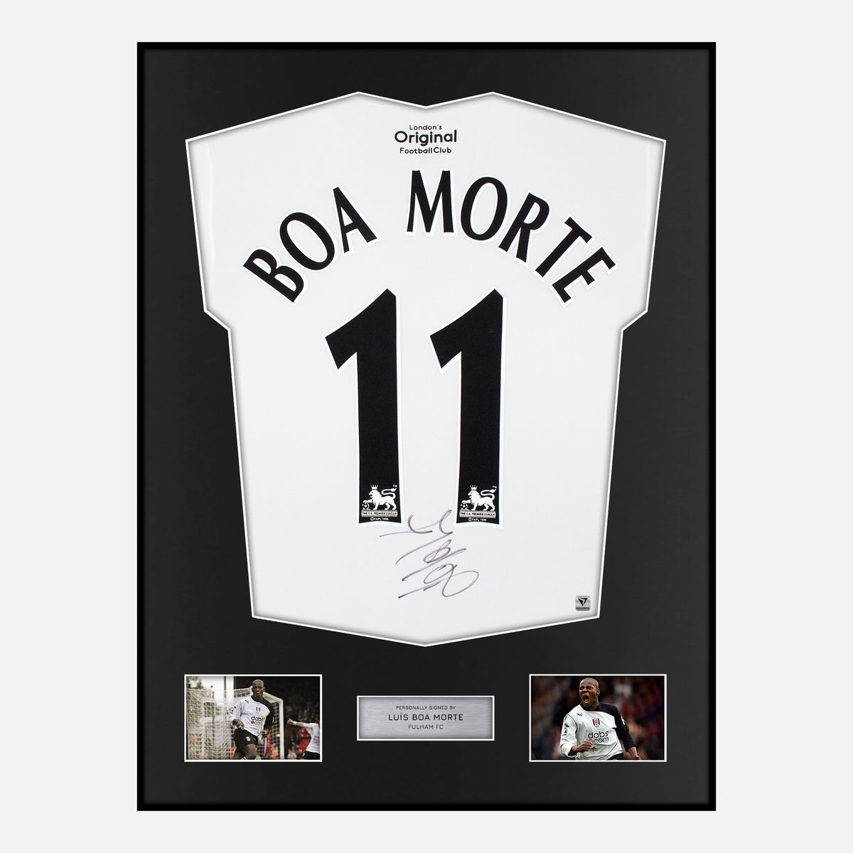 Framed Luís Boa Morte Signed Fulham Shirt [Classic] — Verified autograph with NFC and certificate | The Vault