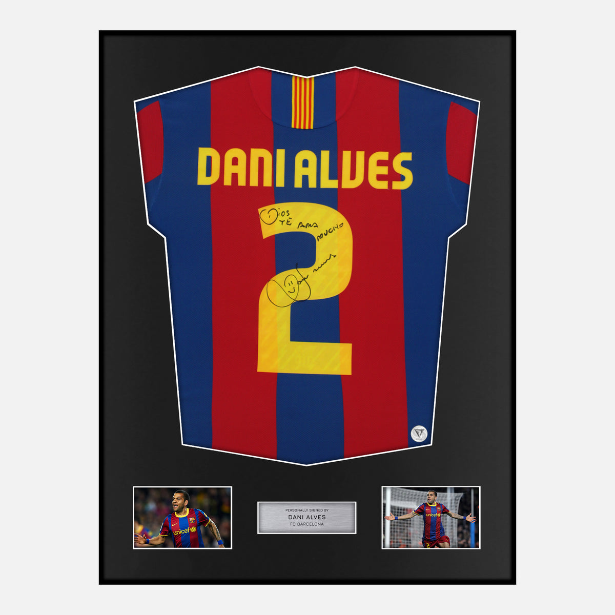Framed Dani Alves Signed Barcelona Shirt 2010-11 Home [Classic] — Verified autograph with NFC and certificate | The Vault