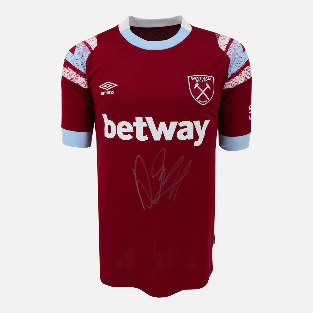 Declan Rice Signed West Ham United Shirt 2022-23 Home [Front] — West Ham United signed shirt from the 2022 to 2023 season | The Vault