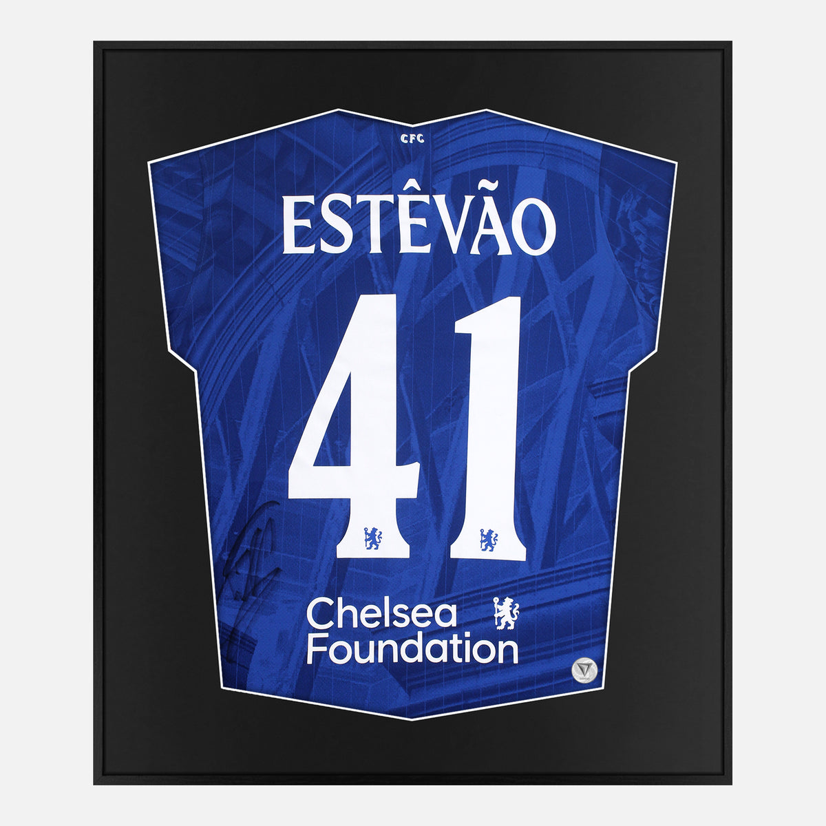 Framed Estevao Signed Chelsea Shirt, Blue Home [Lite] — Lite framed Chelsea shirt signed by Estevao | The Vault
