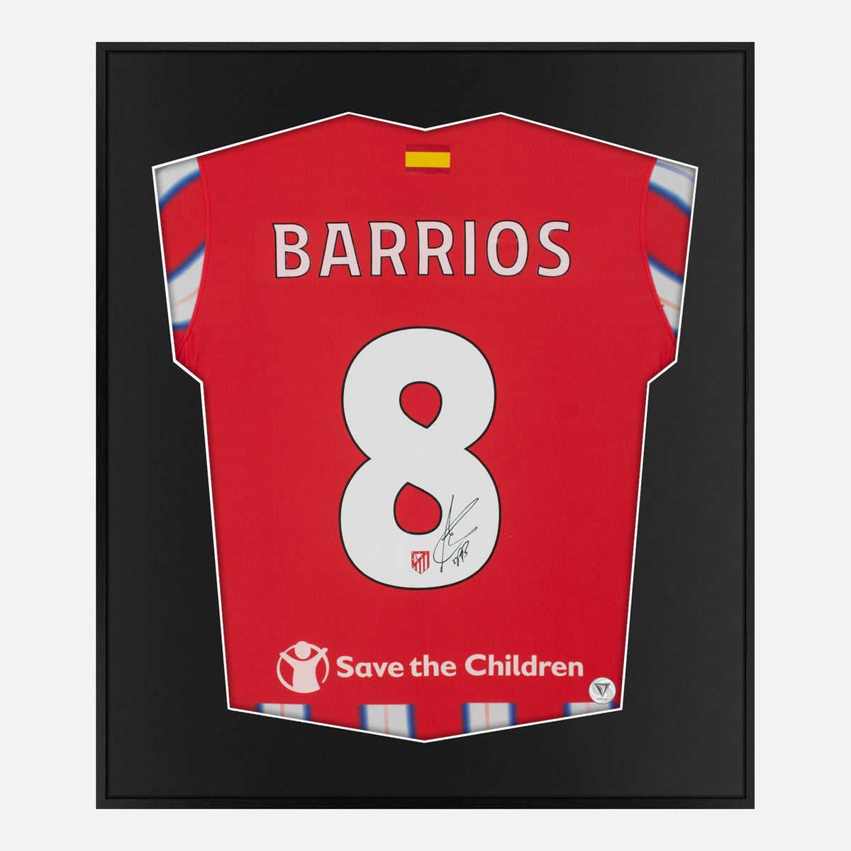 Framed Pablo Barrios Signed Atletico Madrid Shirt, Home [Lite] — Authentic signature with NFC and COA | The Vault