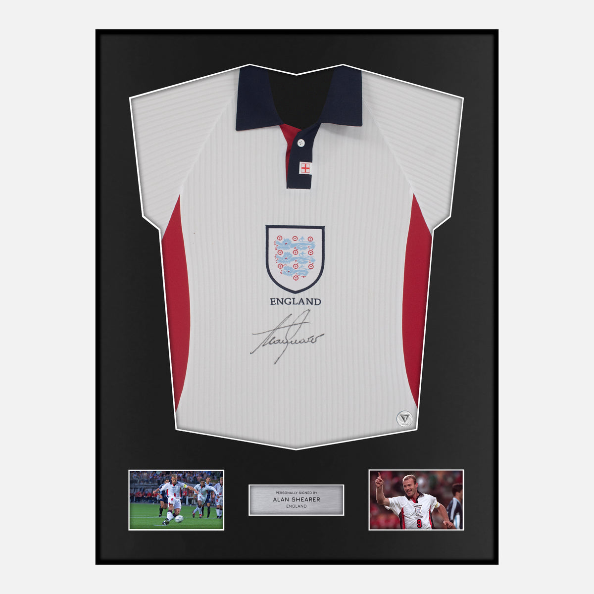 Framed Alan Shearer Signed England Shirt 1998 [Classic] — Verified autograph with NFC and certificate | The Vault
