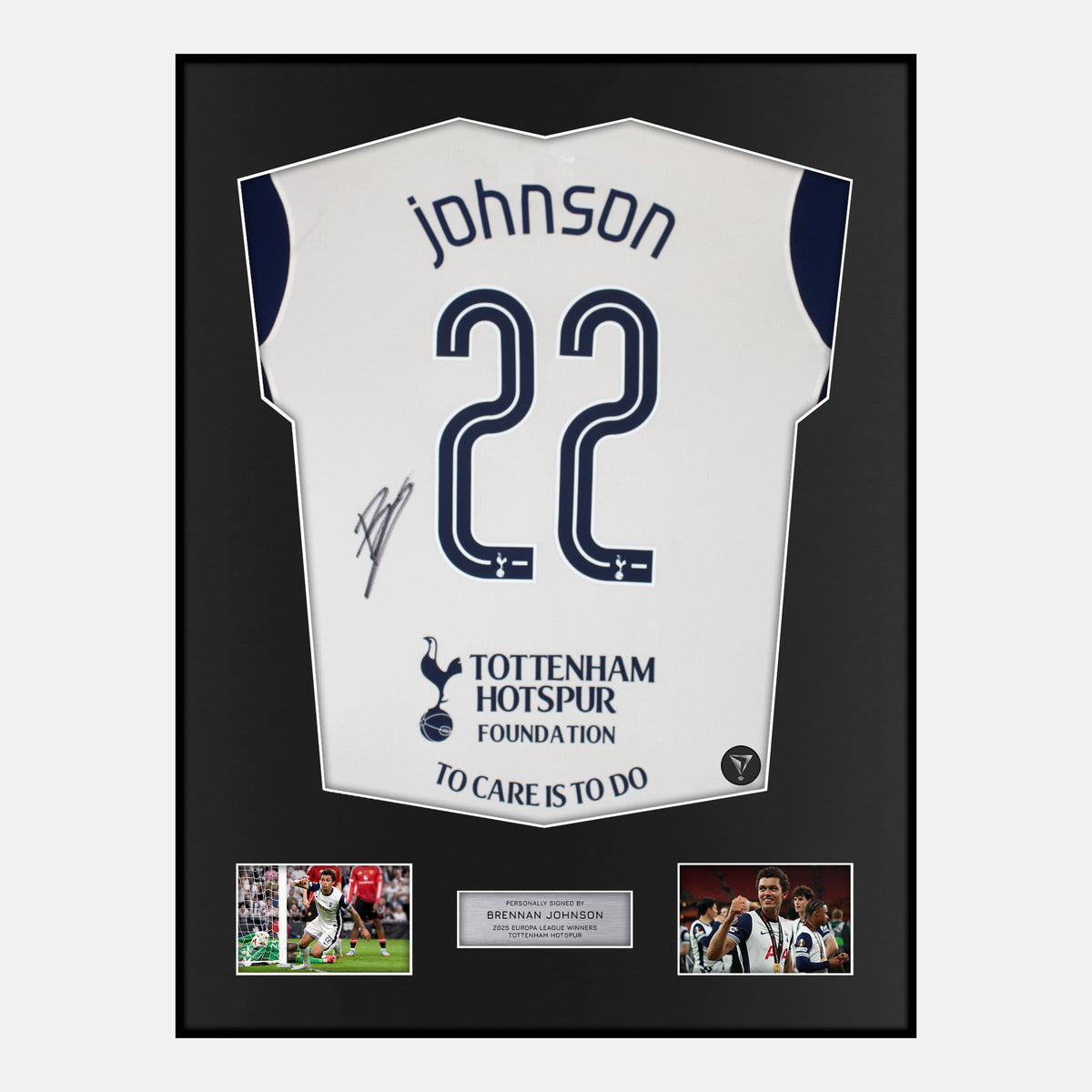 Framed Brennan Johnson Signed Tottenham Hotspur Shirt 2025 UEL Final [Classic] — Classic framed Tottenham Hotspur shirt signed by Brennan Johnson | The Vault