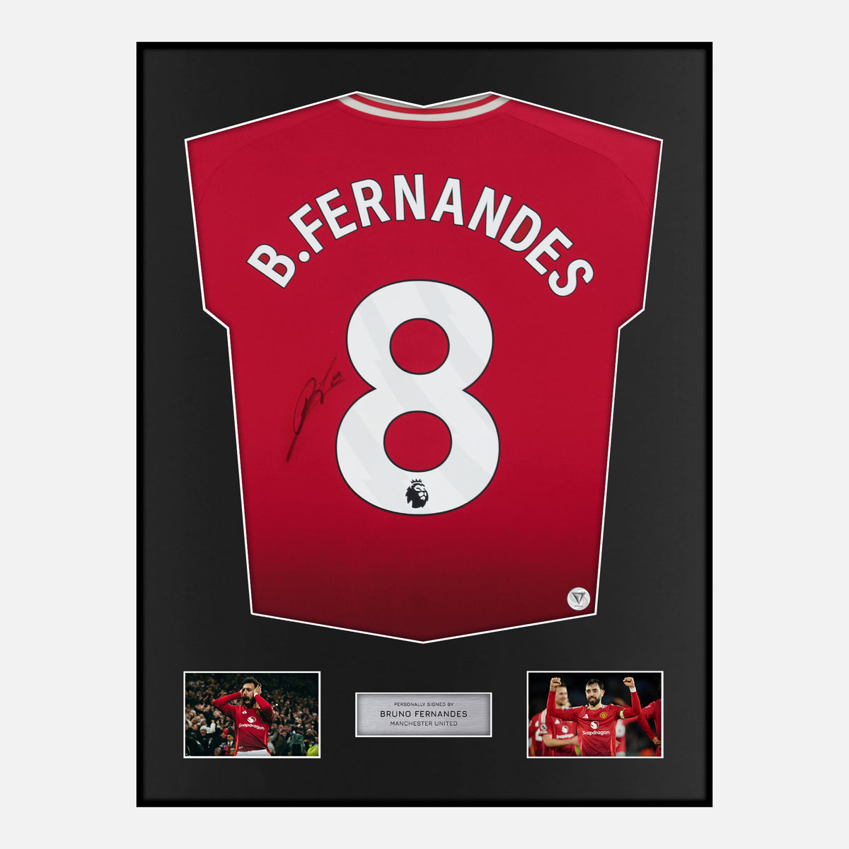 Framed Bruno Fernandes Signed Manchester United Shirt Home 2024-25 [Classic] — Classic framed Manchester United shirt signed by Bruno Fernandes | The Vault