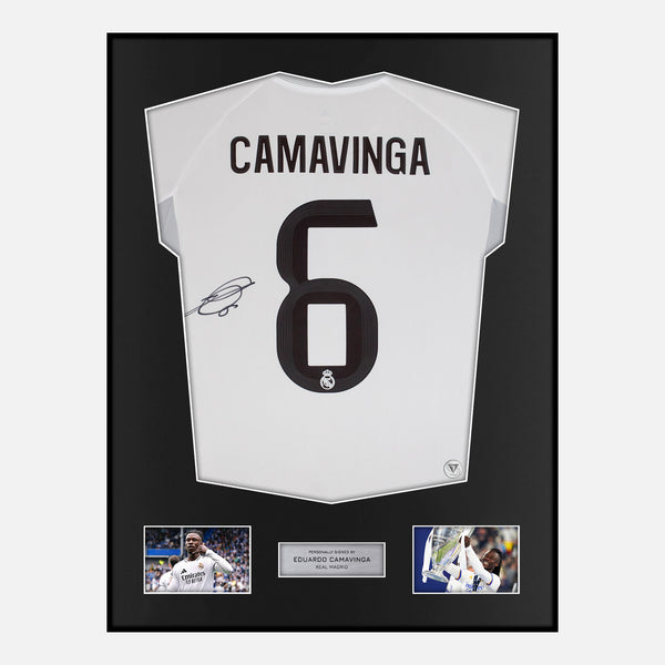 Framed Eduardo Camavinga Signed Real Madrid Shirt 2025-26 Home [Classic]
