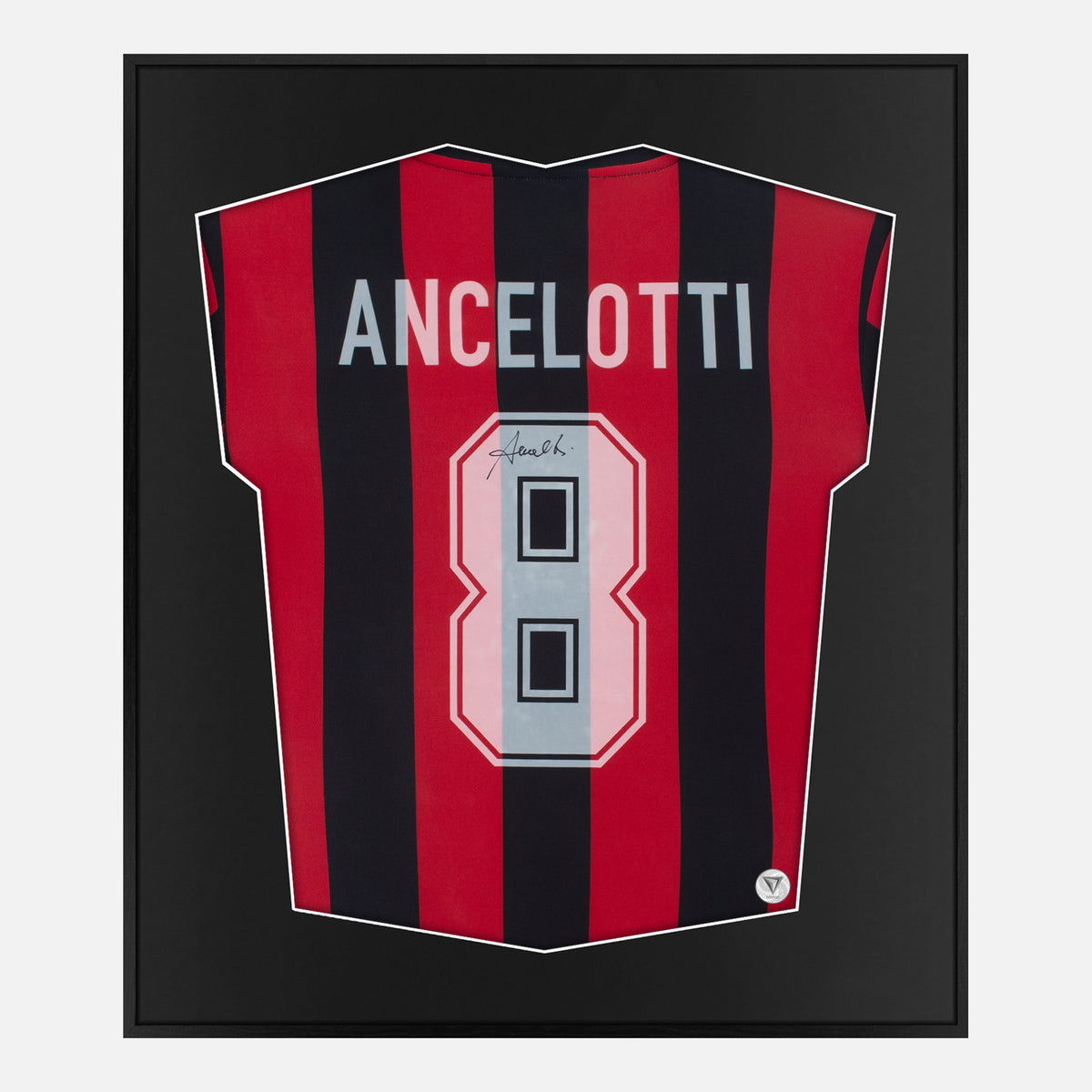 Framed Carlo Ancelotti Signed Shirt, AC Milan 1989-90 Home [Lite] — Authentic signature with NFC and COA | The Vault