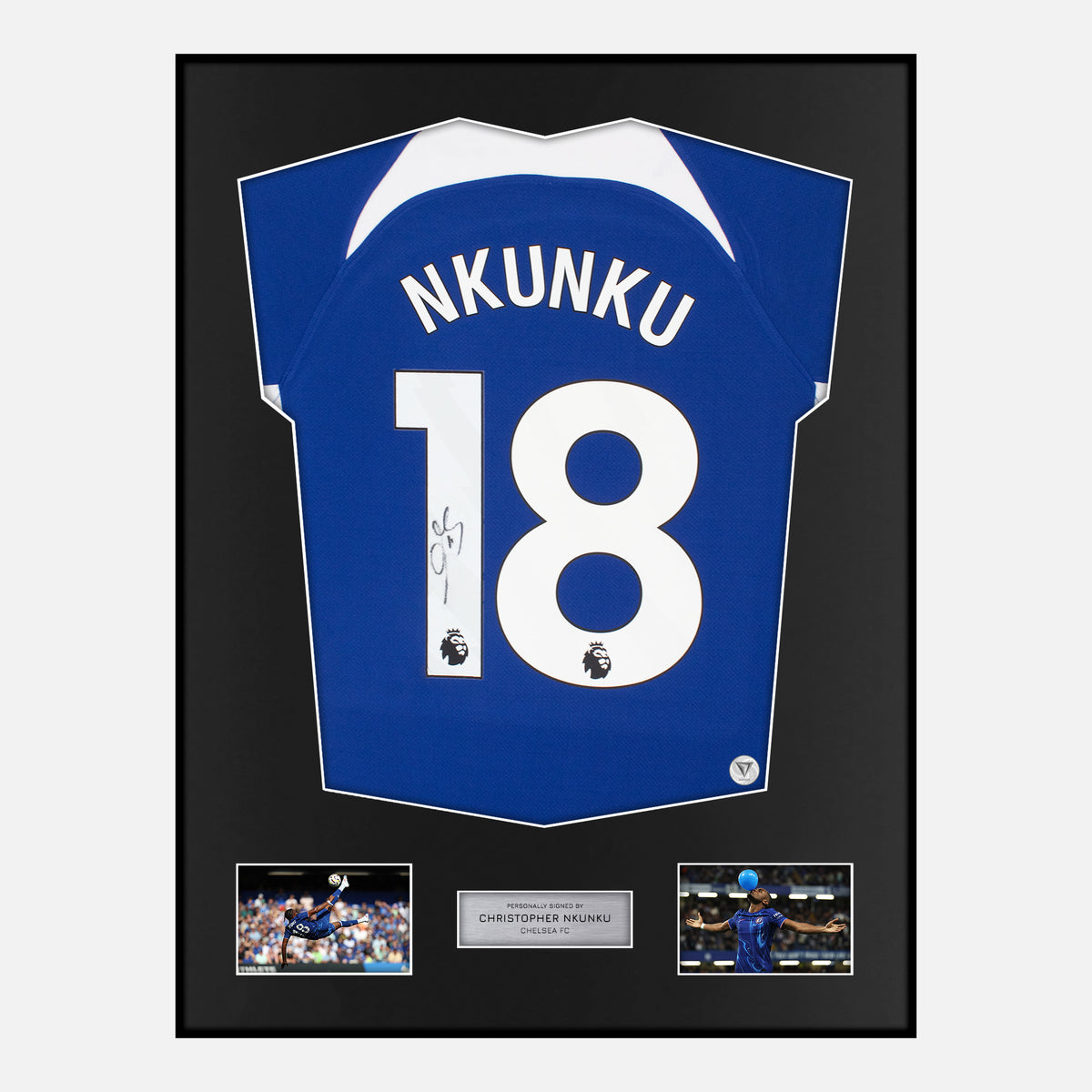 Framed Christopher Nkunku Signed Chelsea Shirt 2023-24 Home [Classic] — Verified autograph with NFC and certificate | The Vault