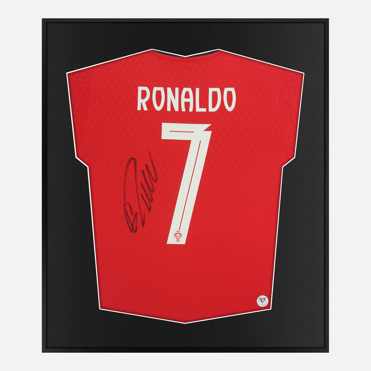Framed Ronaldo Signed Shirt, 7 Portugal Home [Lite] — Lite framed Portugal shirt signed by Cristiano Ronaldo | The Vault