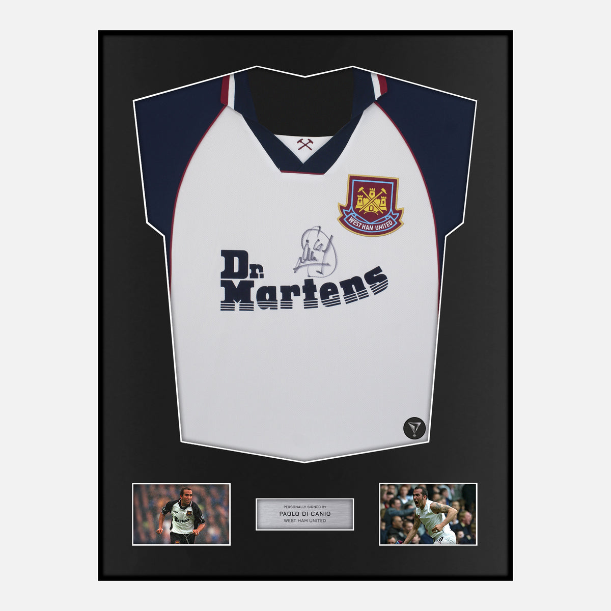 Framed Paolo Di Canio Signed West Ham United Shirt 1999-01 Away [Classic] — Classic framed West Ham United shirt signed by Paolo Di Canio | The Vault