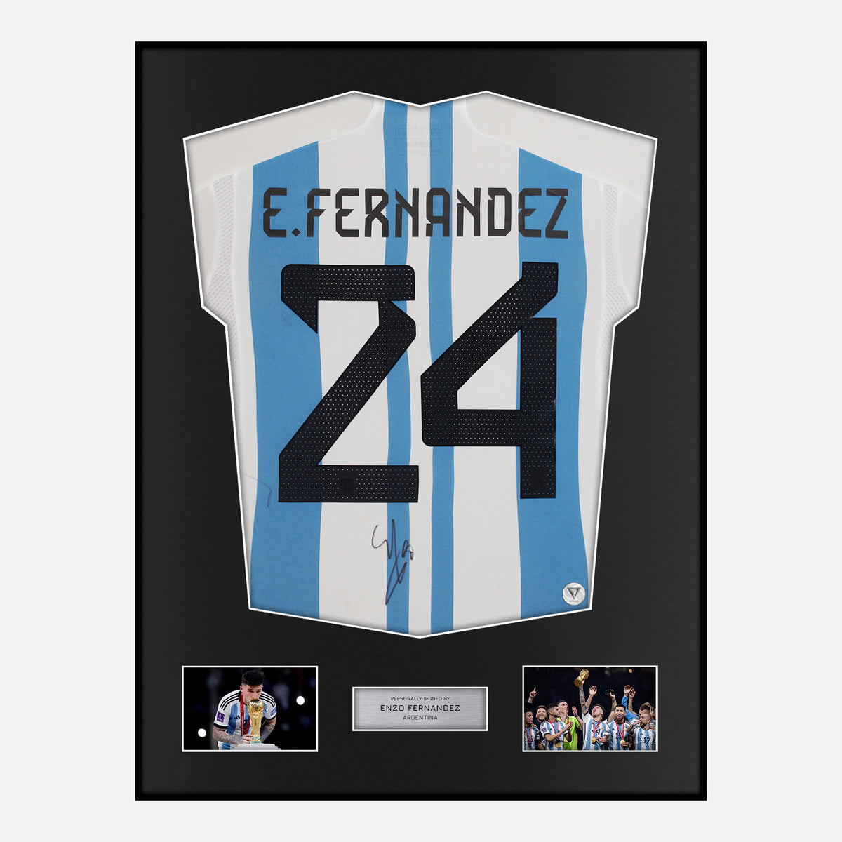 Framed Enzo Fernandez Signed Argentina Shirt 2022 World Cup [Classic] — Classic framed Argentina shirt signed by Enzo Fernandez | The Vault