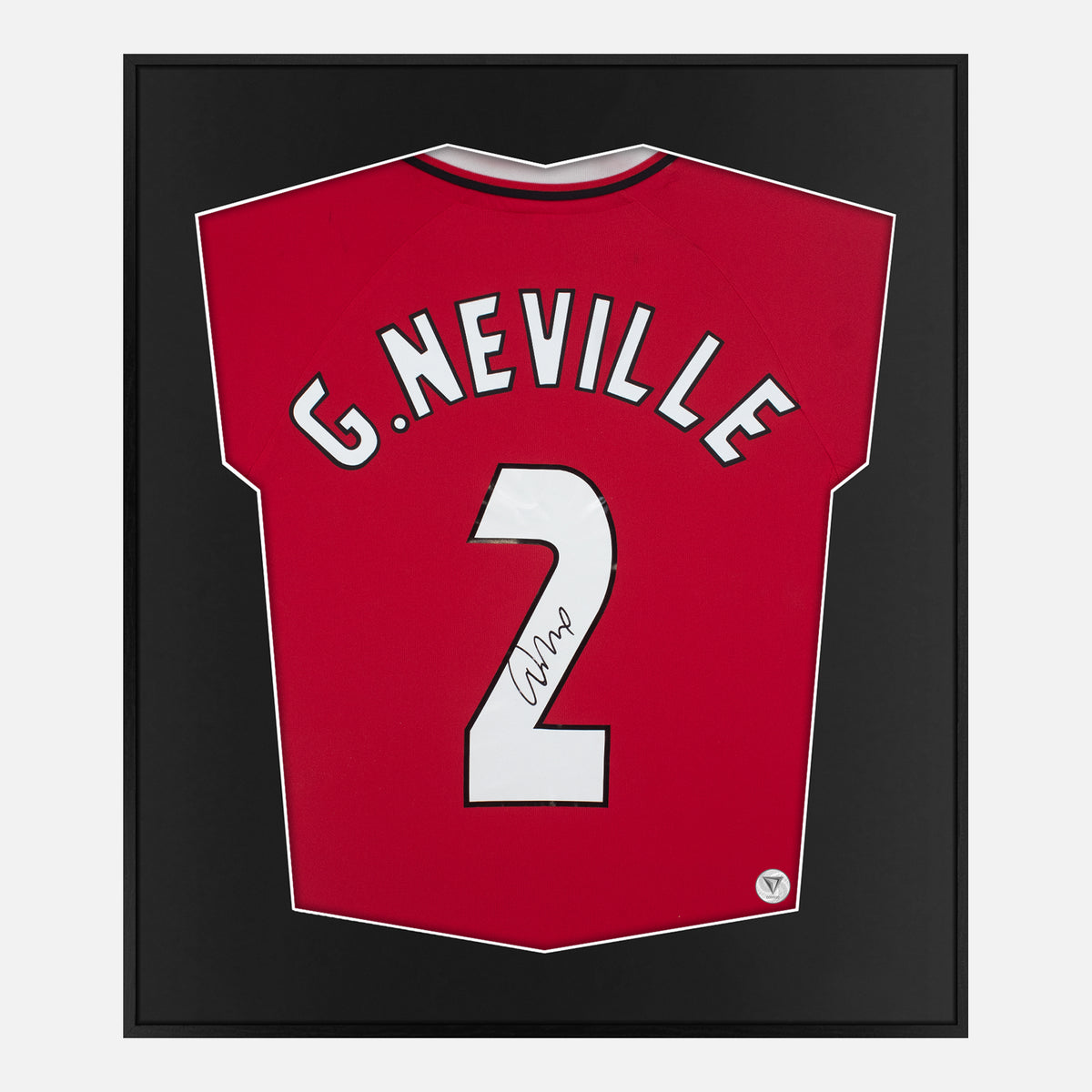 Framed Neville Signed Manchester United Shirt, Home Red [Lite] — Authentic signature with NFC and COA | The Vault