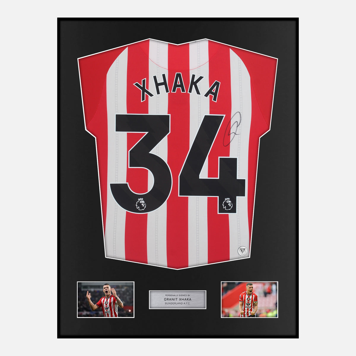 Framed Granit Xhaka Signed Sunderland Shirt 2025-26 Home [Classic] — Classic framed Sunderland shirt signed by Granit Xhaka | The Vault