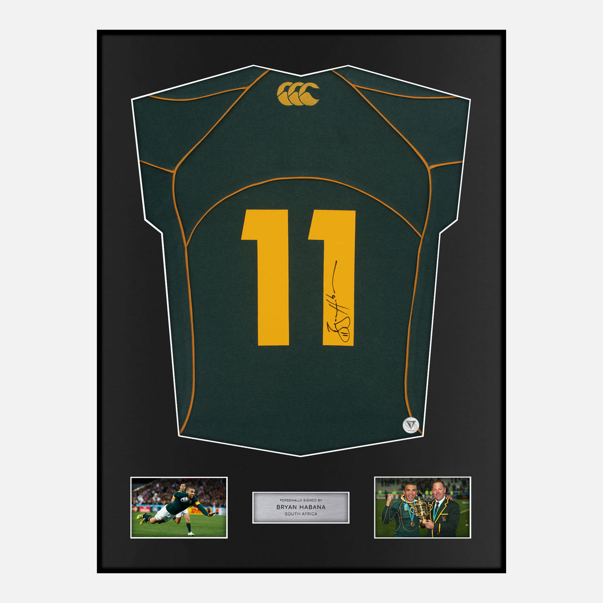 Framed Bryan Habana Signed South Africa Rugby Shirt 2007-08 [Classic] — Verified autograph with NFC and certificate | The Vault