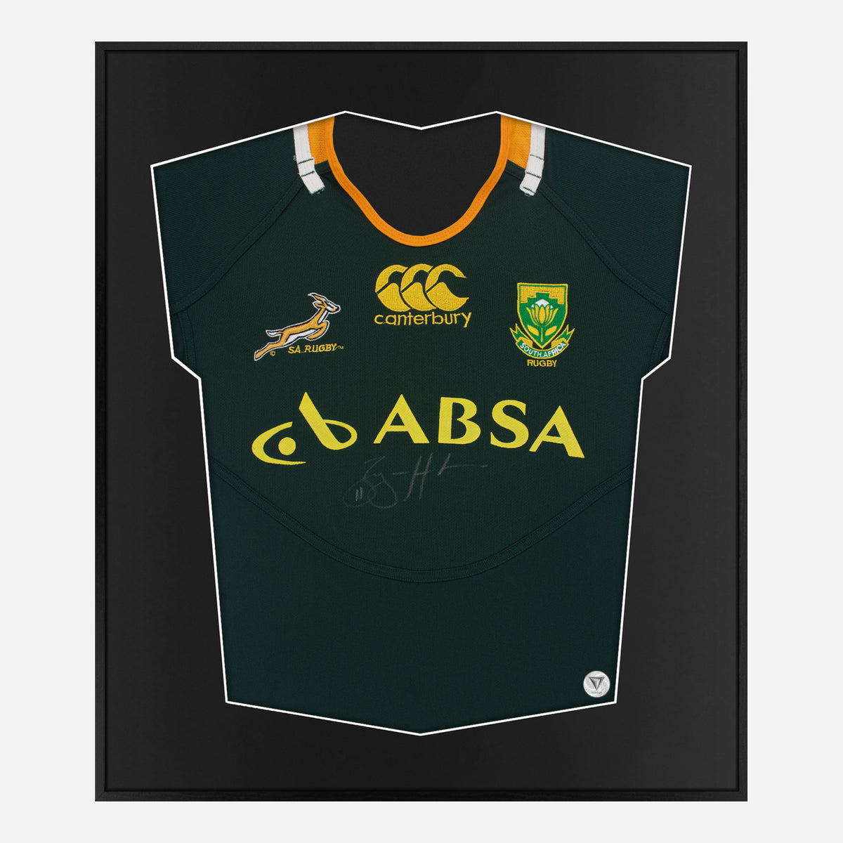 Framed Habana Signed Shirt, South Africa Rugby Home [Lite] — Authentic signature with NFC and COA | The Vault