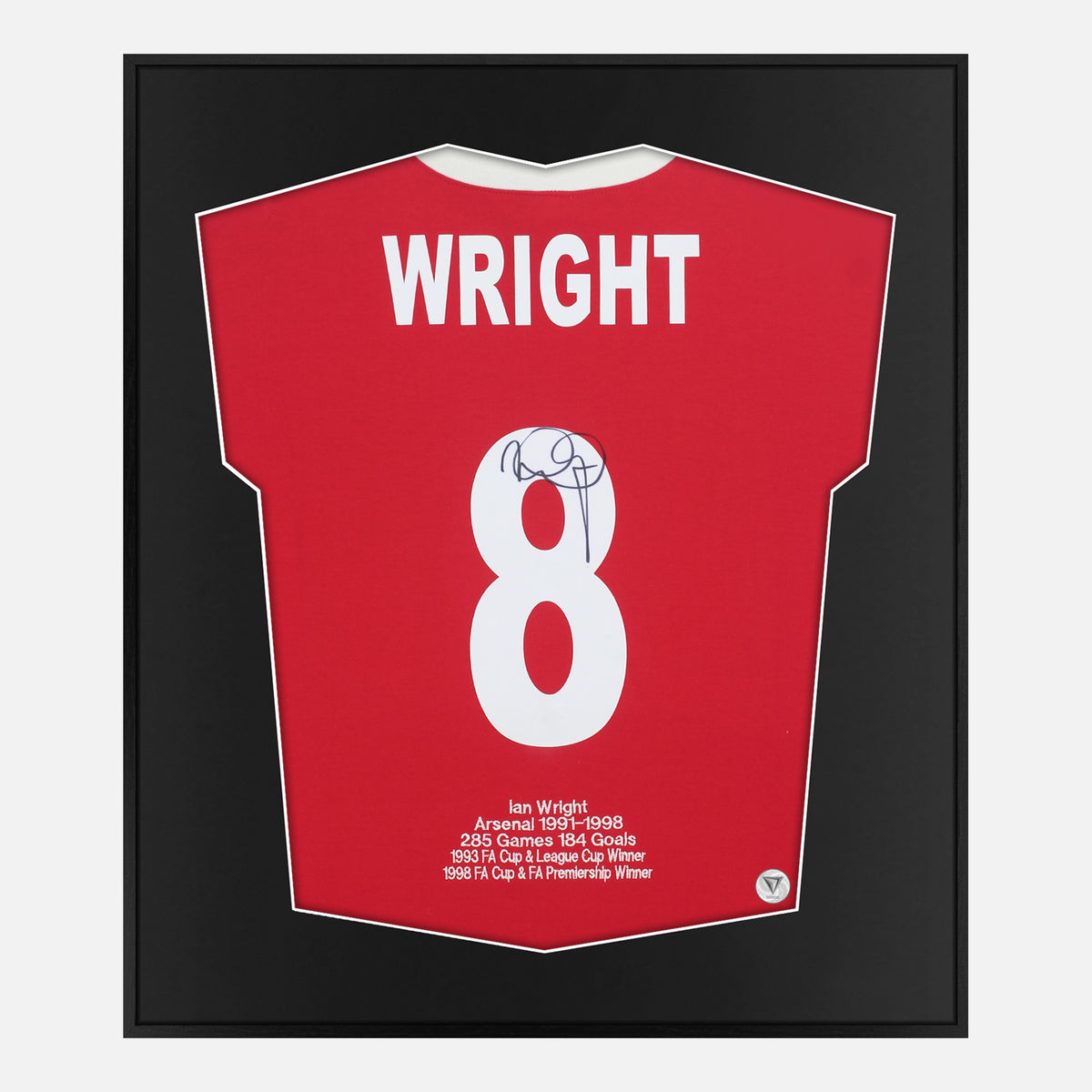 Framed Ian Wright Signed Shirt, Arsenal 8 [Lite] — Lite framed Arsenal shirt signed by Ian Wright | The Vault