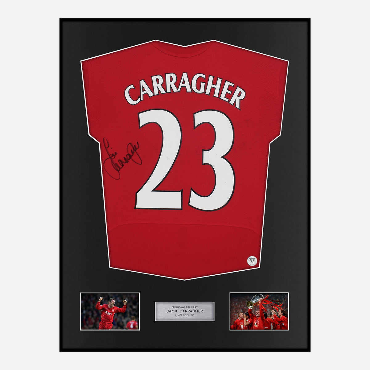 Framed Jamie Carragher Signed Liverpool Shirt 2005 Istanbul Home [Classic] — Verified autograph with NFC and certificate | The Vault
