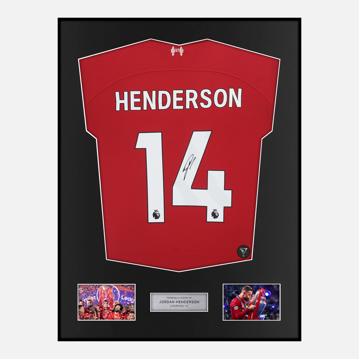 Framed Signed Jordan Henderson Liverpool Shirt Home [Classic] — Classic framed Liverpool shirt signed by Jordan Henderson | The Vault