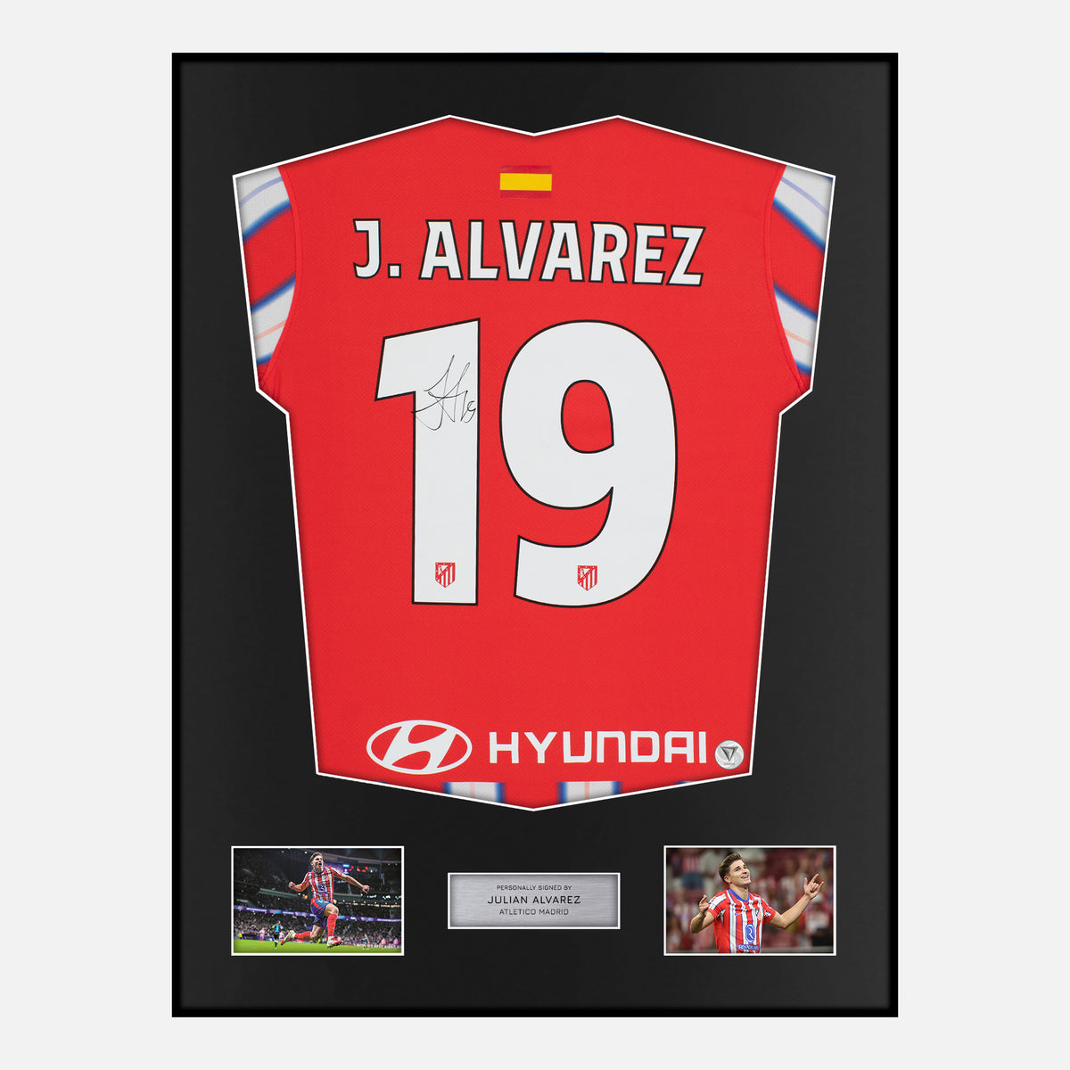 Framed Julian Alvarez Signed Atletico Madrid Shirt 2024-25 Home [Classic] — Verified autograph with NFC and certificate | The Vault