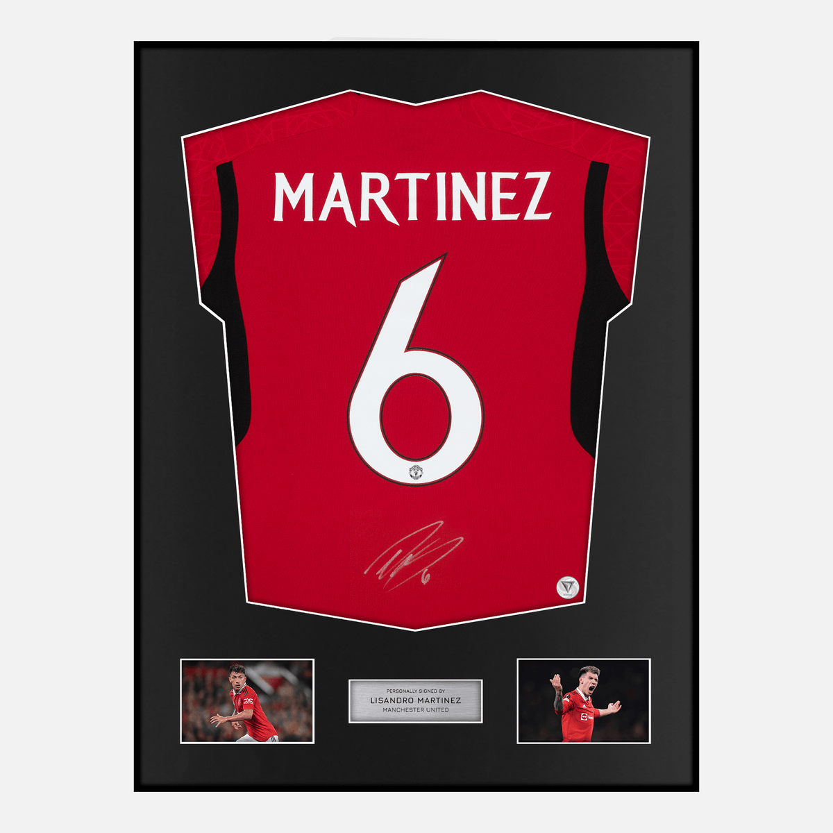 Framed Lisandro Martinez Signed Manchester United Shirt 6 [Classic] — Classic framed Manchester United shirt signed by Lisandro Martinez | The Vault