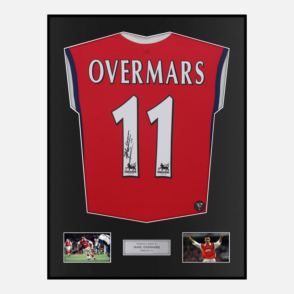 Framed Marc Overmars Signed Arsenal Shirt Home 1998-99 [Classic] — Classic framed Arsenal shirt signed by Marc Overmars | The Vault