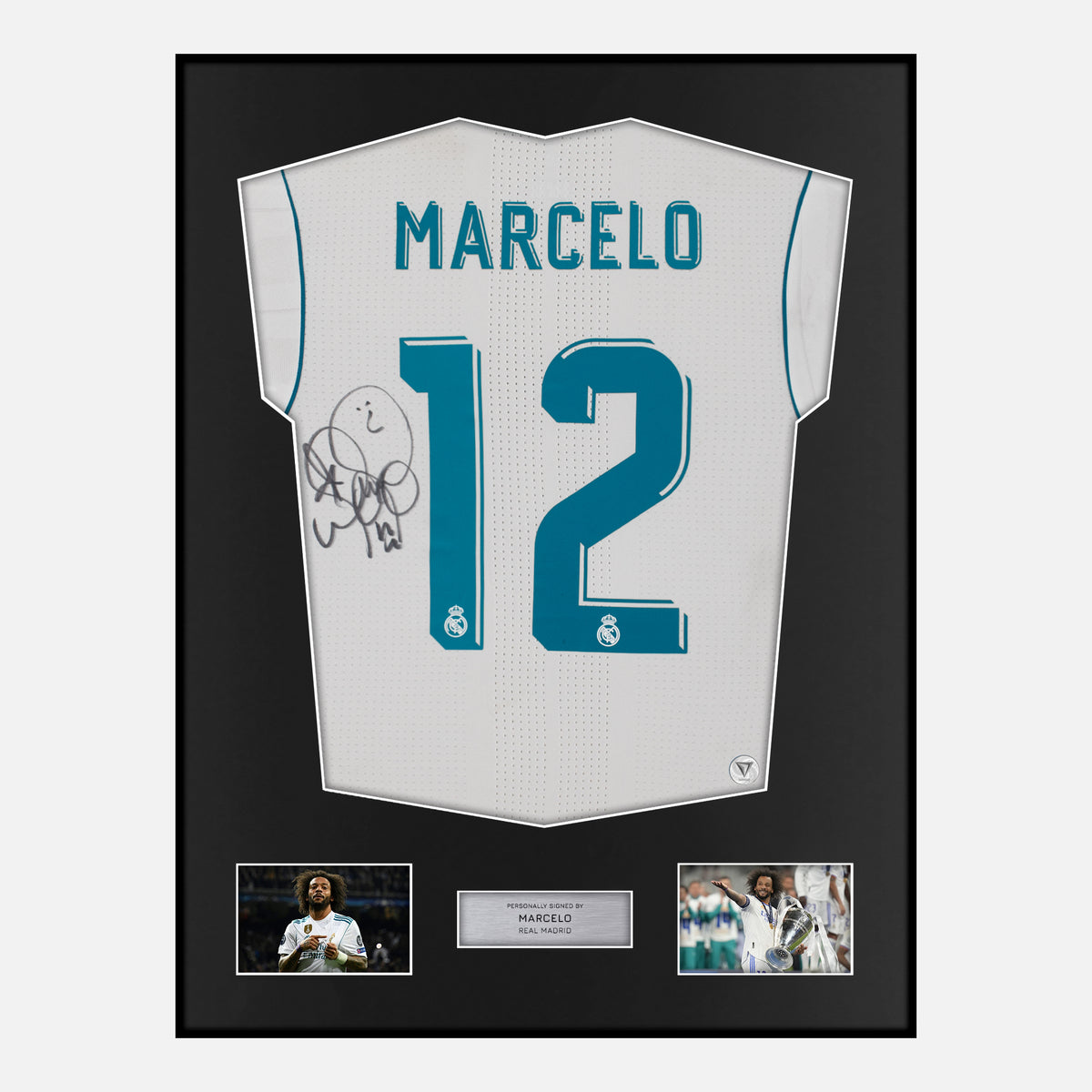Framed Marcello Signed Real Madrid Shirt 2017-18 Home [Classic] — Verified autograph with NFC and certificate | The Vault