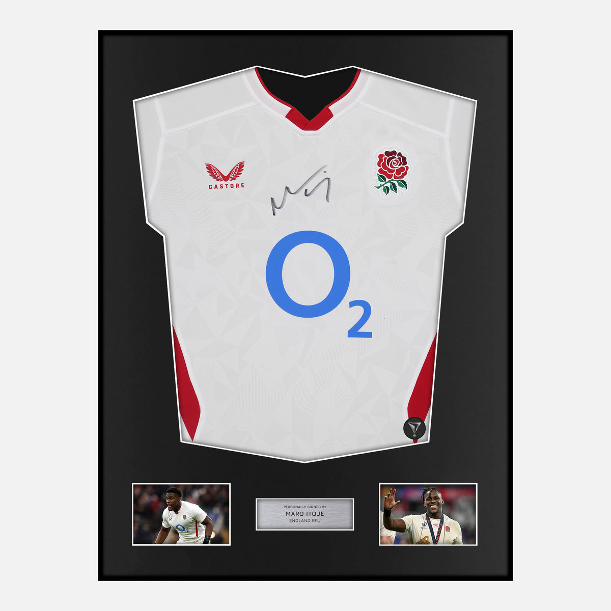 Framed Maro Itoje Signed England Rugby Shirt 2025-26 [Classic] — Classic framed England shirt signed by Maro Itoje | The Vault