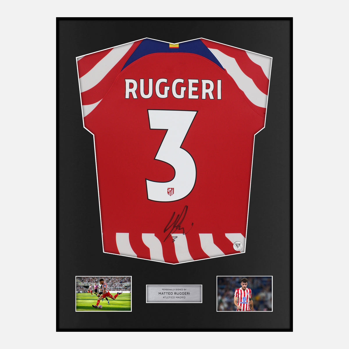 Framed Matteo Ruggeri Signed Atletico Madrid Shirt Home [Classic] — Verified autograph with NFC and certificate | The Vault