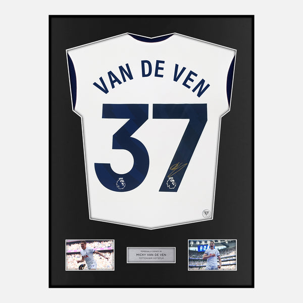 Framed Micky Van De Ven Signed Tottenham Hostpur Shirt 2024-25 Home [Classic]