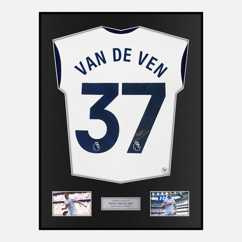 Framed Micky Van De Ven Signed Tottenham Hostpur Shirt 2024-25 Home [Classic]