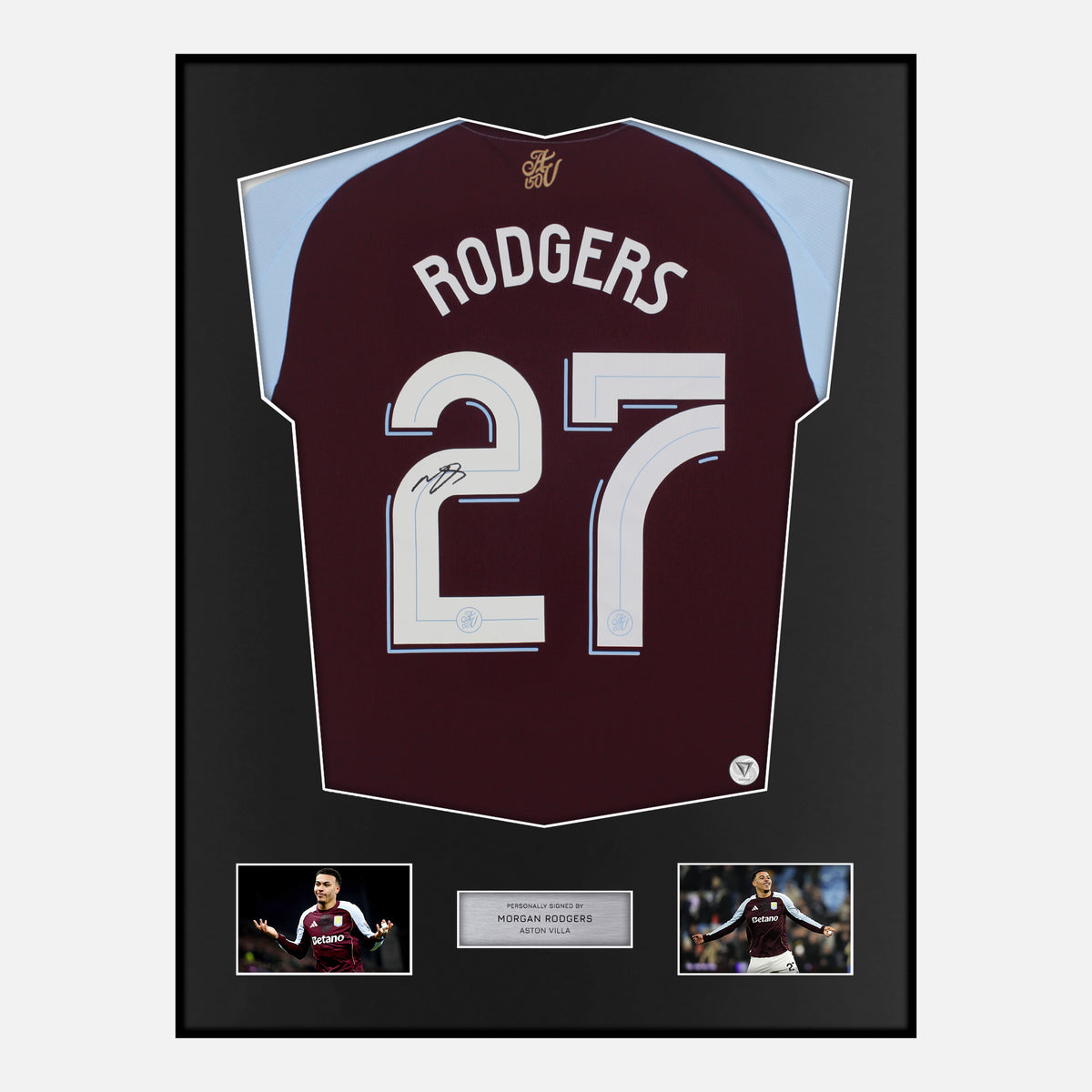 Framed Morgan Rodgers Signed Aston Villa Shirt 2024-25 Home [Classic] — Verified autograph with NFC and certificate | The Vault