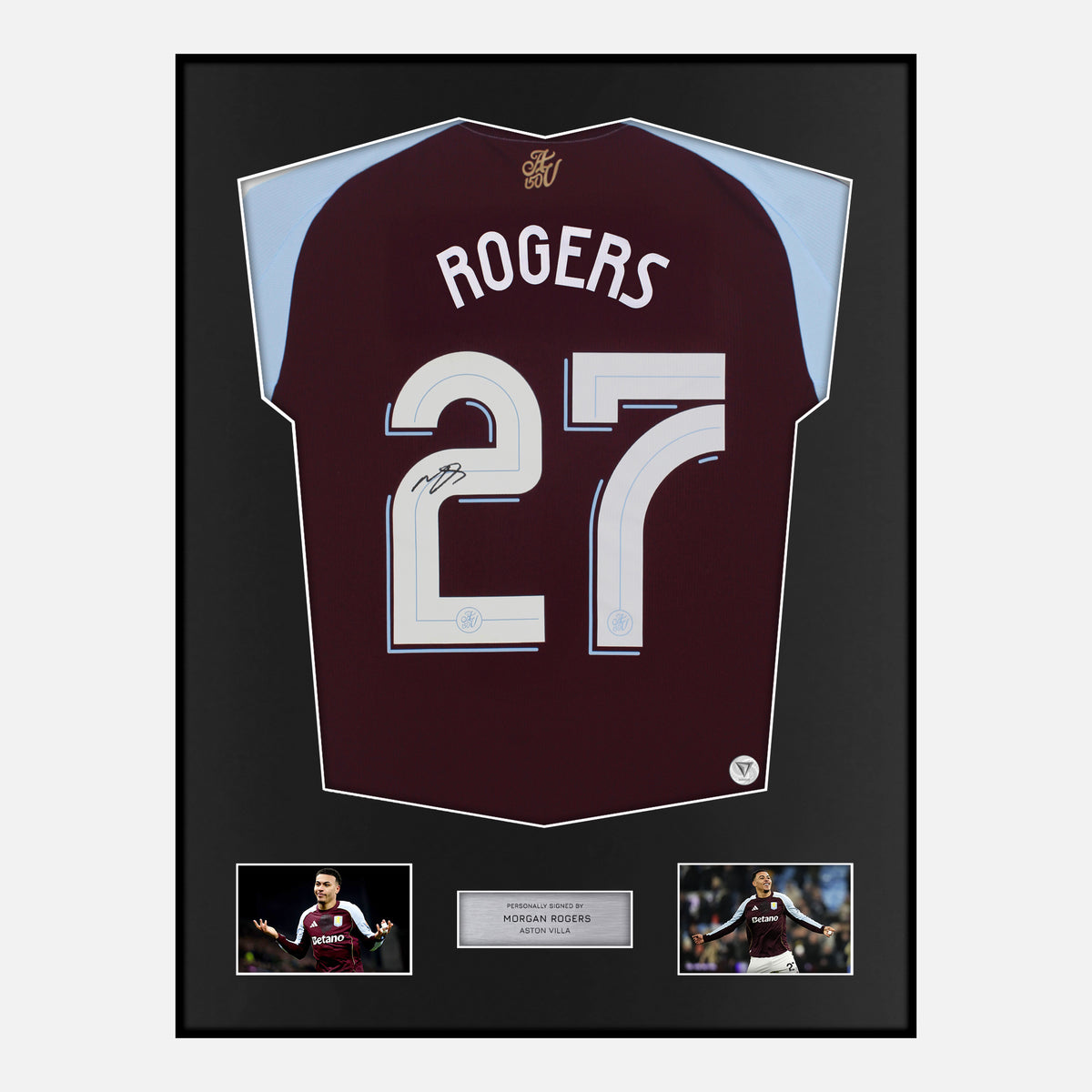 Framed Morgan Rogers Signed Aston Villa Shirt 2024-25 Home [Classic] — Verified autograph with NFC and certificate | The Vault
