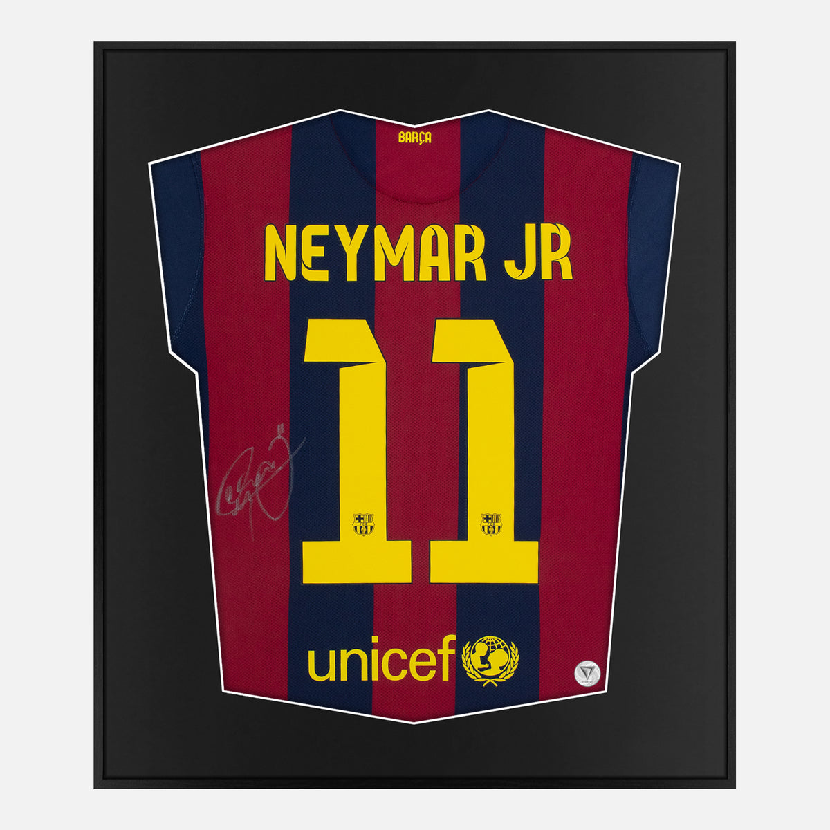 Framed Neymar Jr Signed Shirt, Barcelona 2015 Treble [Lite] — Authentic signature with NFC and COA | The Vault