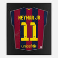 Framed Neymar Jr Signed Shirt, Barcelona 2015 Treble [Lite]