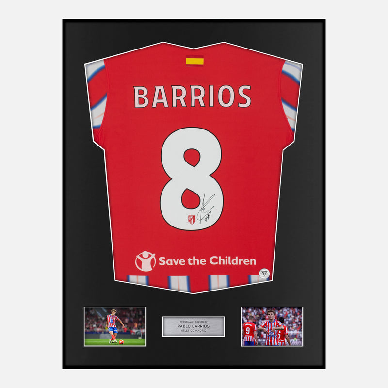Framed Pablo Barrios Signed Atletico Madrid Shirt 2024-25 Home [Classic]