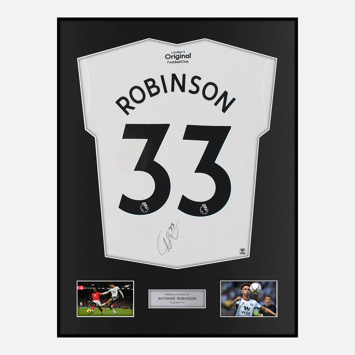 Framed Antonee Robinson Signed Fulham Shirt 2022-23 Home [Classic] — Verified autograph with NFC and certificate | The Vault