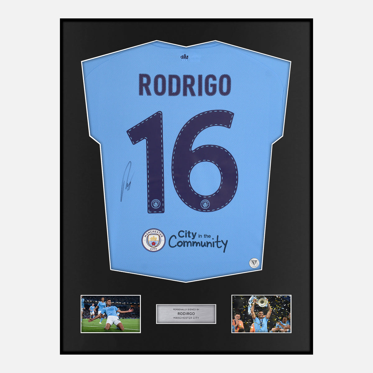Framed Rodri Signed Manchester City Shirt 2023 Final Treble [Classic] — Verified autograph with NFC and certificate | The Vault