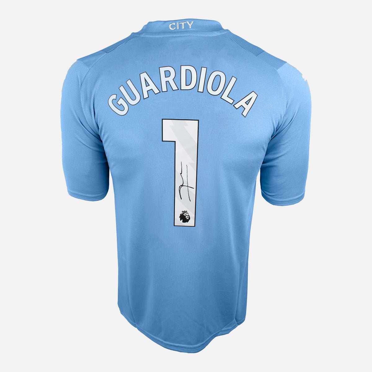 Pep Guardiola Signed Manchester City Shirt 2023-24 Home [1] — Manchester City signed shirt from the 2023 to 2024 season | The Vault