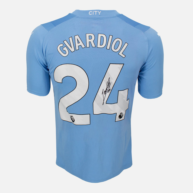 Framed Joško Gvardiol Signed Shirt, Manchester City Home [Mini]