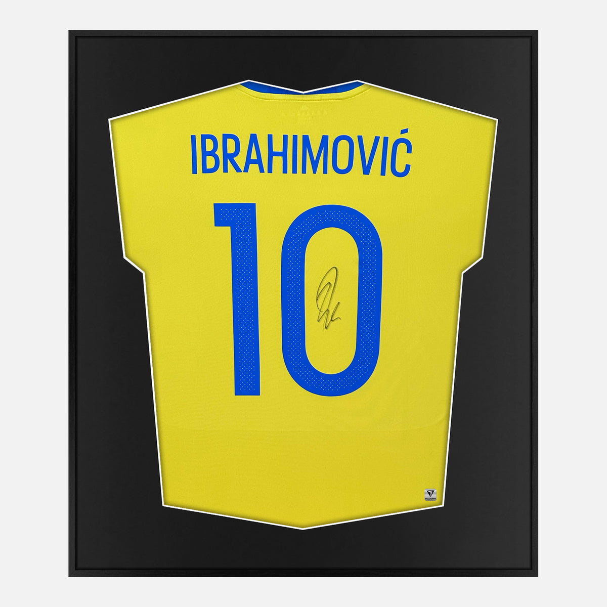 Framed Ibrahimović Signed Shirt, Sweden Yellow Home [Lite] — Lite framed Sweden shirt signed by Zlatan Ibrahimović | The Vault