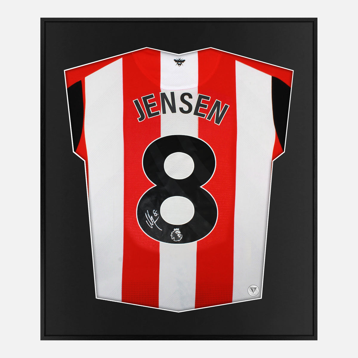Framed Jensen Signed Shirt, Brentford FC Home [Lite] — Authentic signature with NFC and COA | The Vault
