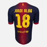 Framed Jordi Alba Signed Barcelona Shirt 2012-13 Home [Classic]
