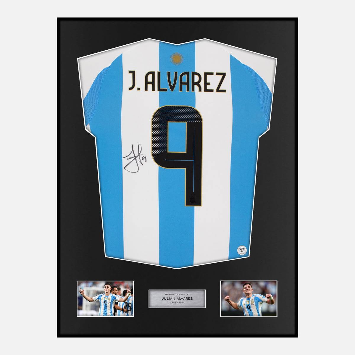Framed Julian Alvarez Signed Argentina Shirt 2024-25 Home [Classic] — Verified autograph with NFC and certificate | The Vault