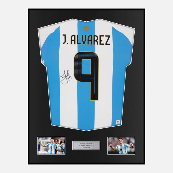 Framed Julian Alvarez Signed Argentina Shirt 2024-25 Home [Classic]