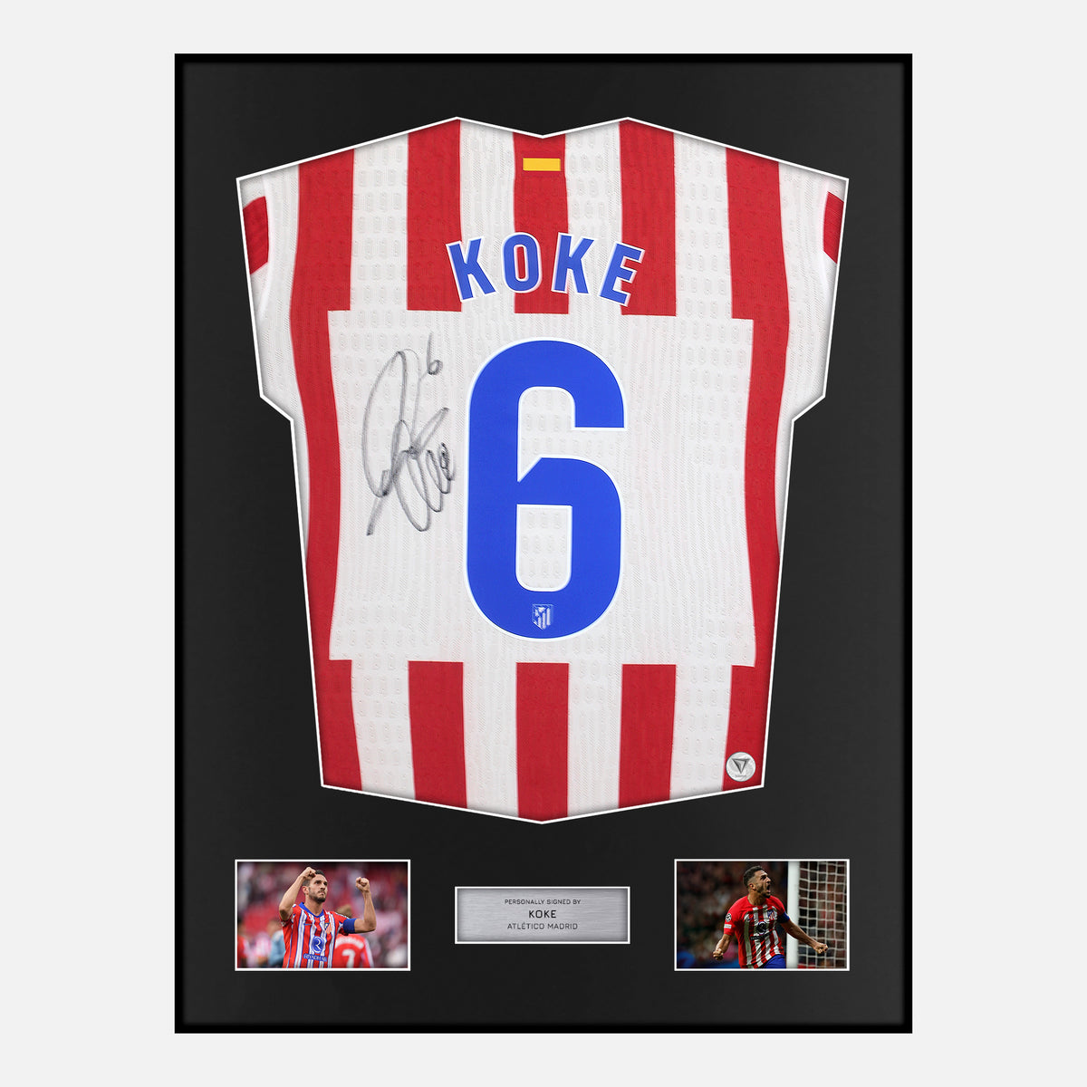 Framed Koke Signed Atletico Madrid Shirt 2025-26 Home [Classic] — Classic framed Atletico Madrid shirt signed by Koke | The Vault