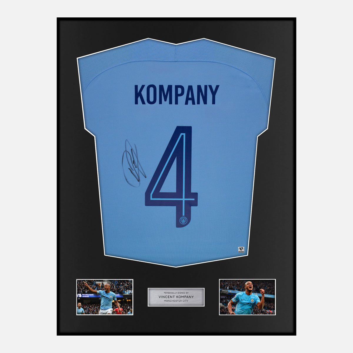 Framed Vincent Kompany Signed Manchester City Shirt 2017-18 Centurions [Classic] — Verified autograph with NFC and certificate | The Vault