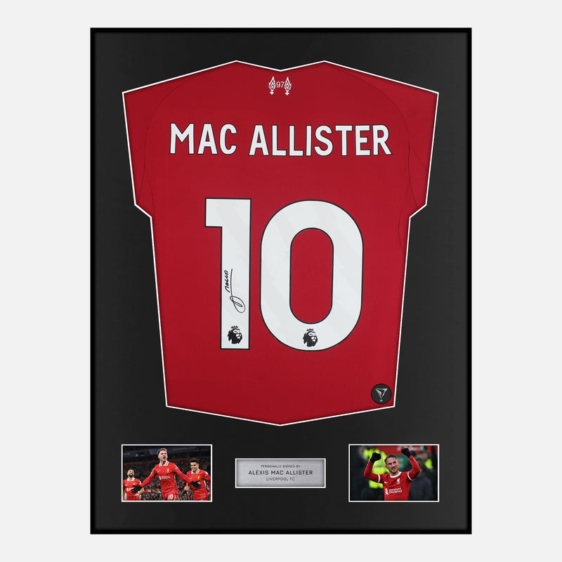 Framed Signed Mac Allister Liverpool Shirt 2025-26 Home [Classic]