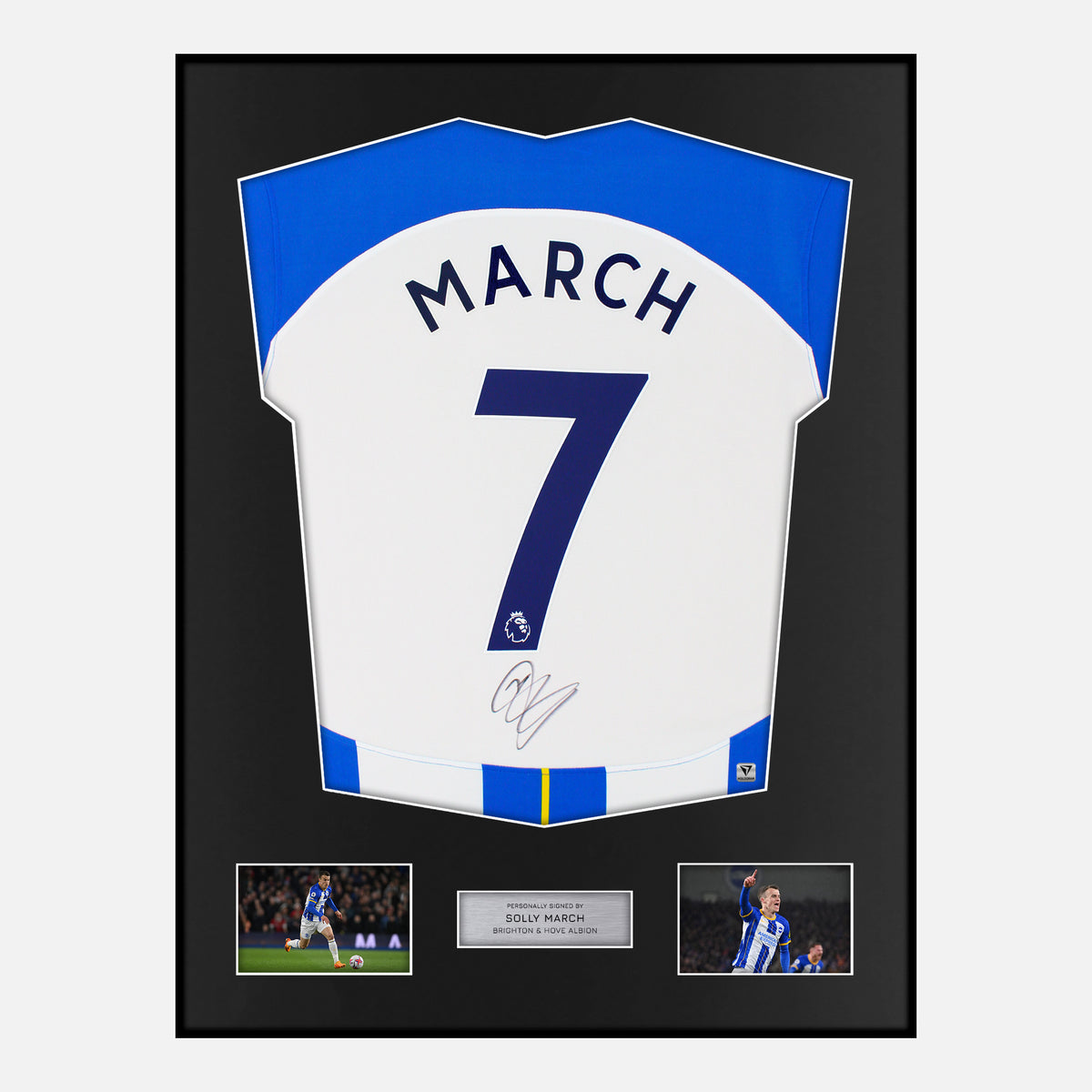 Framed Solly March Signed Brighton Shirt Home 2022-23 [Classic] — Verified autograph with NFC and certificate | The Vault